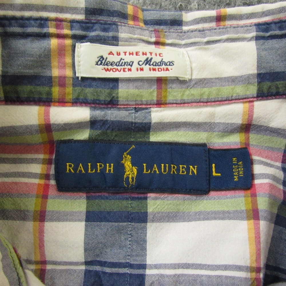 Ralph Lauren Shirt Mens Large Bleeding Madras Fade Plaid Natural Dye Preppy Slim - Picture 4 of 10